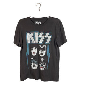 Kiss T-Shirt Sz Medium Gray Distressed Look Unisex/Womens Gene Simmons Band Tee